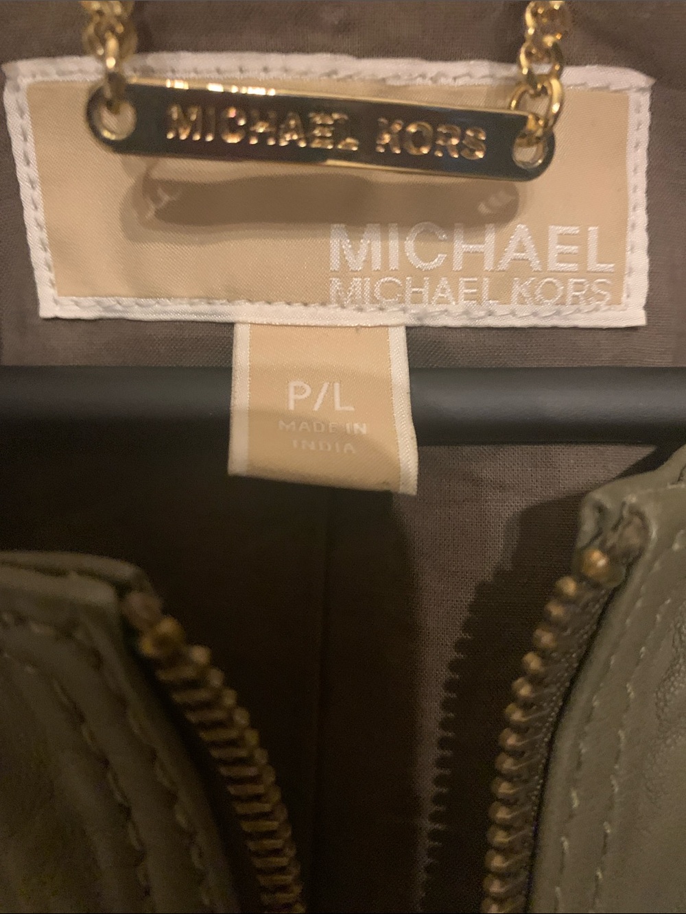 Michael Kors Olive Green Leather Zip Jacket with Gold Hardware - Picture 3 of 5